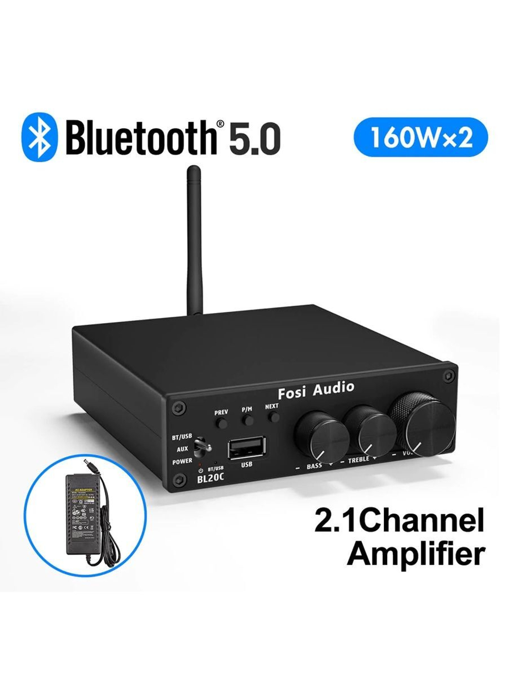 Fosi Audio BL20C Bluetooth усилитель мощности 2.1, 160 Вт