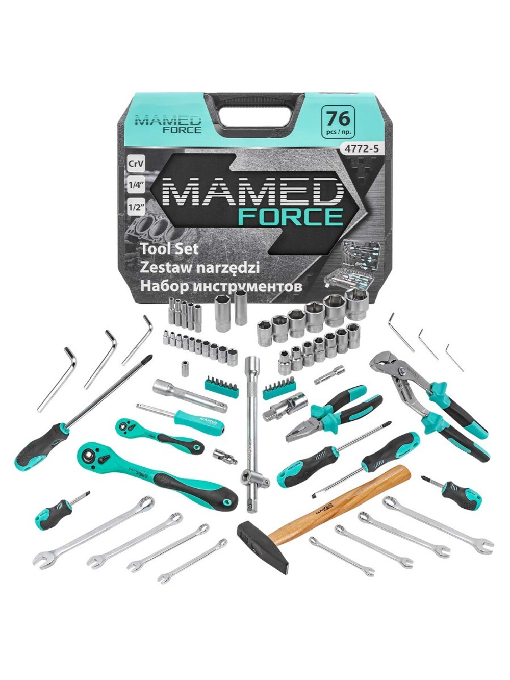Набор инструментов PROFI 76пр. 1/4'',1/2''(6гр)(4-32мм) MAMEDFORCE MF-4772-5