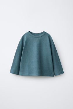 ZARA ОДНОТОННАЯ ФУТБОЛКА, УТИНО-СИНИЙ