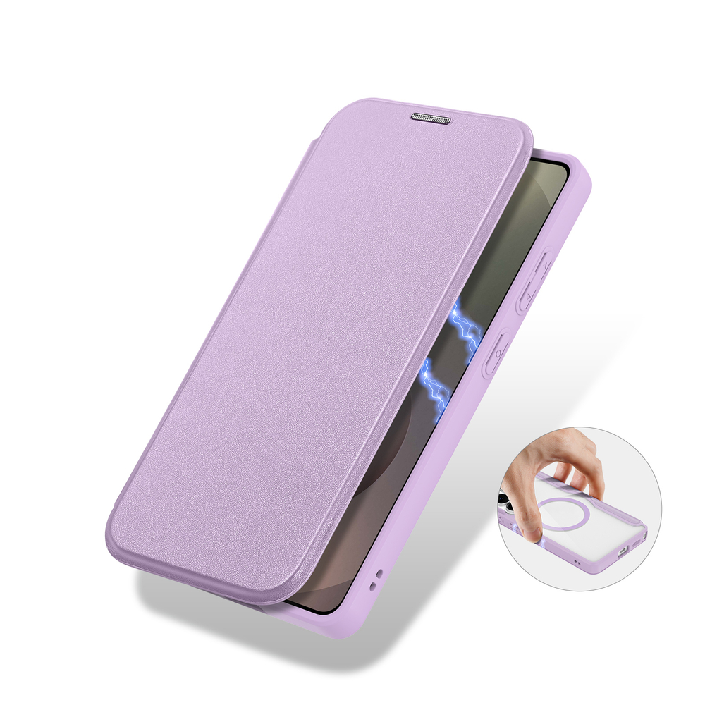 Чехол книжка фиолетового-розового цвета с MagSafe для Samsung Galaxy S26 Ultra, серия Skin X Pro Series от Dux Ducis