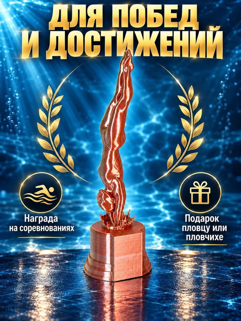 Кубок по плаванию «Пловчиха» 21 см, наградная статуэтка (3D075)