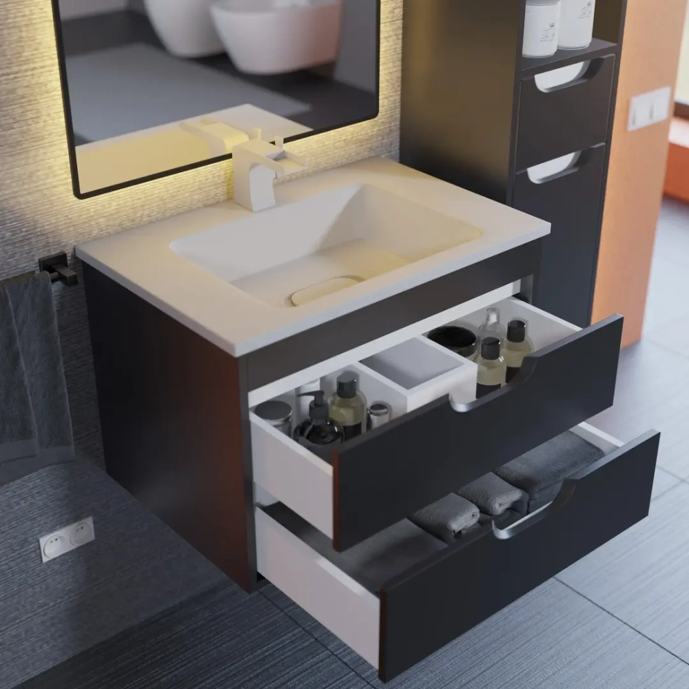 Тумба с раковиной для ванной Uperwood Modul 65 см, подвесная, матовая, черная