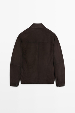Massimo Dutti Куртка-рубашка из замшевой кожи с карманом, шоколадный