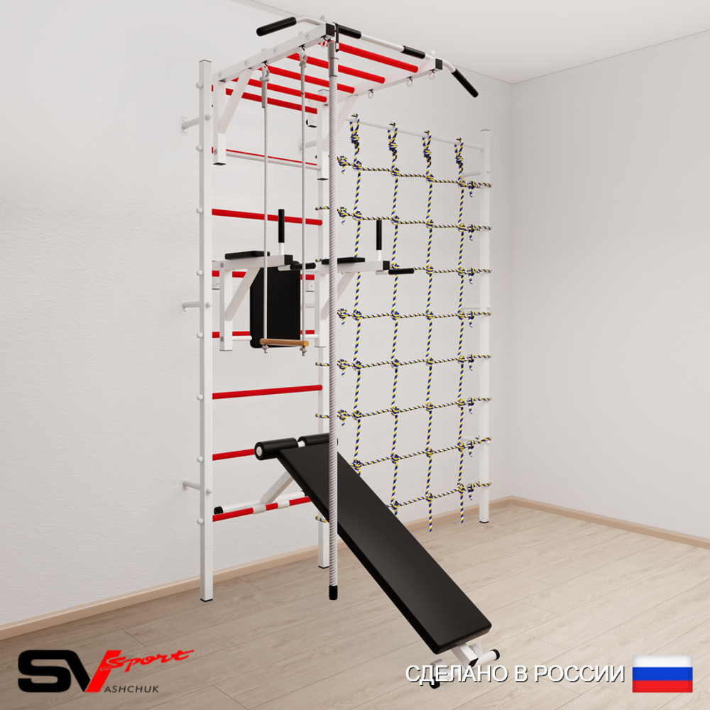 Шведская стенка Sv Sport 5560 (Турник рукоход/Брусья/Скамья/Канат/Трапеция/Канатный лаз)