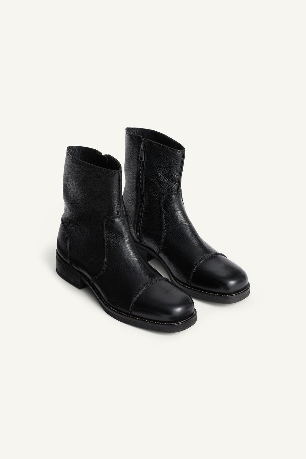 ZARA КОЖАНЫЕ БОТИНКИ НА МОЛНИИ, ЧЕРНЫЙ