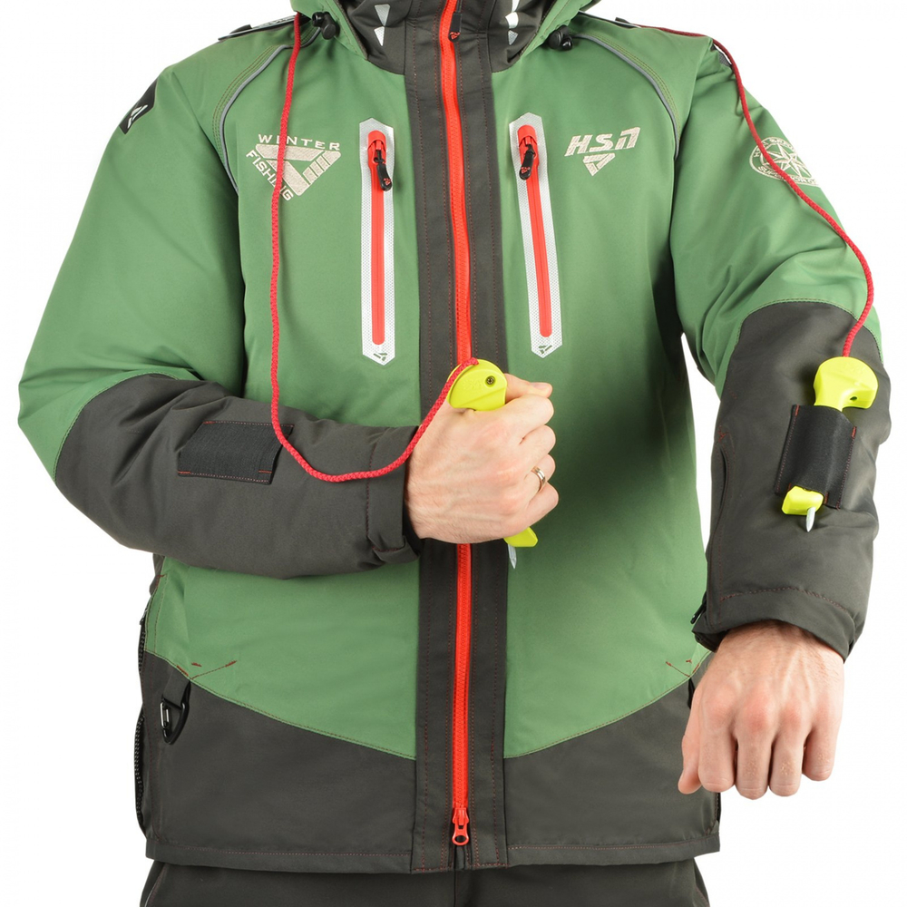 Зимний мужской костюм-поплавок ХСН Rescuer III NEW -45 (Hardguard) Зеленый (Красные молнии)