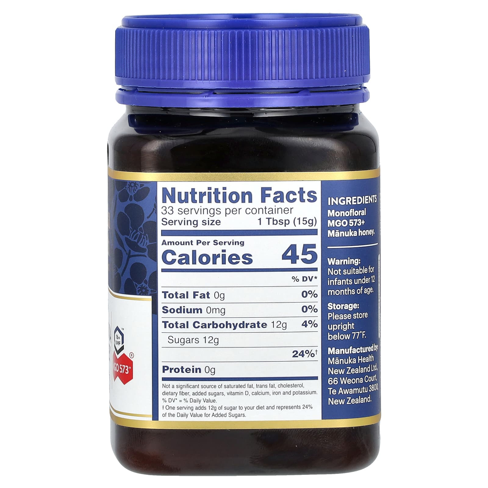Manuka Health, Необработанный мед манука, UMF 16+, MGO 573+, 500 г (17,6 унции)