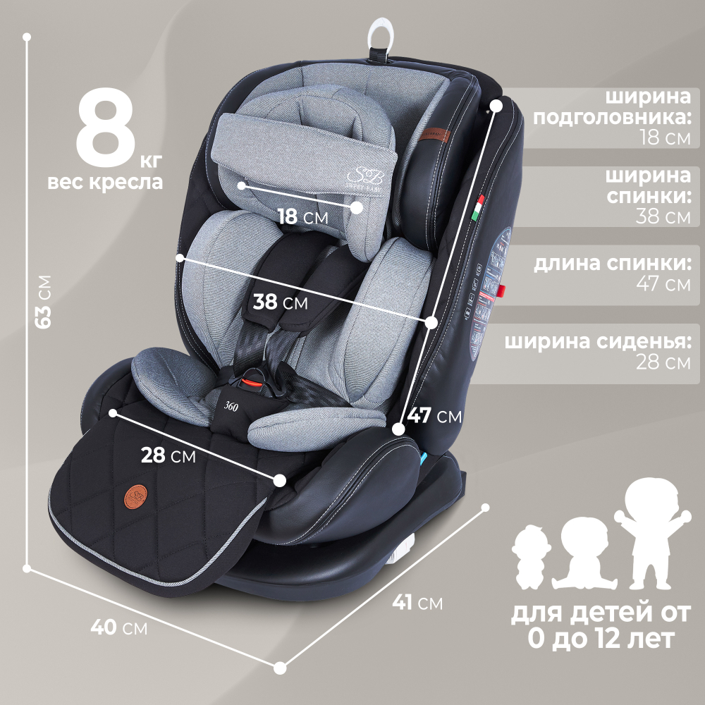 Автокресло поворотное (0-36) Sweet Baby Suburban 360 Isofix Gray