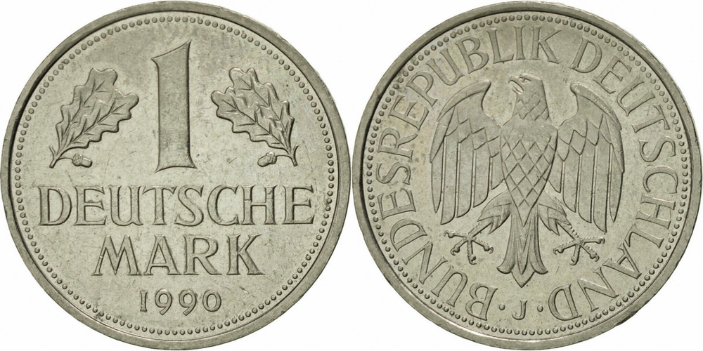 Германия - ФРГ 1 марка, 1990 J Орёл XF