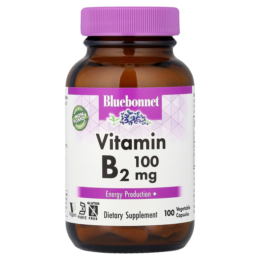 Bluebonnet Nutrition, Витамин B2, 100 мг, 100 растительных капсул