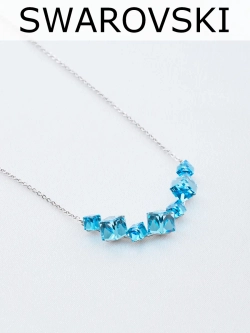 Колье дуга Мираж с голубыми кристаллами Swarovski
