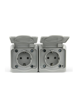 Розетка 2-м ОП Nix 16А IP54 250В с заземл. с крышкой сер. TOKOV ELECTRIC TKE-NX-R2Z-C06-IP54