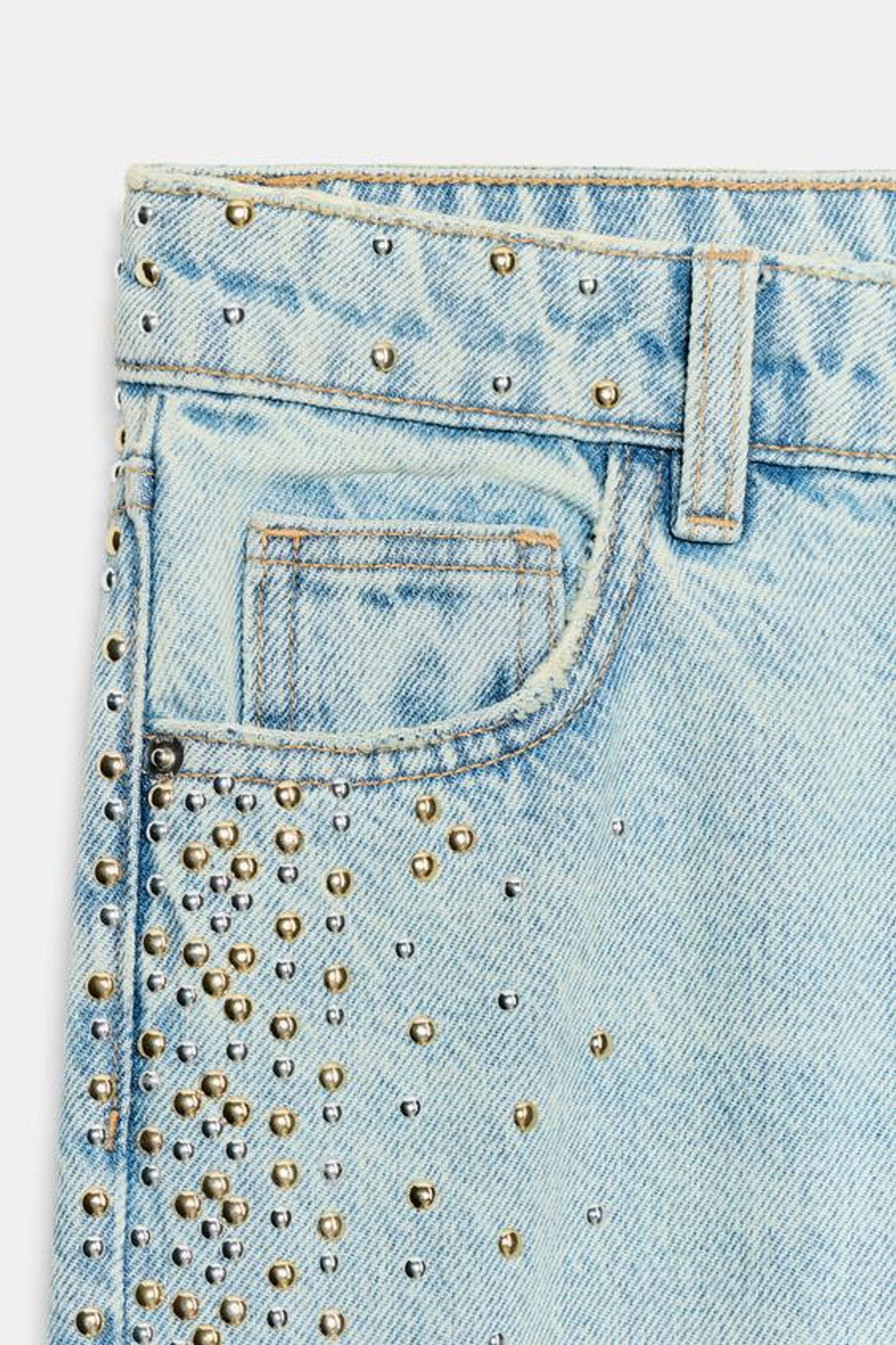 ZARA ДЖИНСЫ Z1975 STRAIGHT СО СРЕДНЕЙ ПОСАДКОЙ И ЗАКЛЕПКАМИ, ГОЛУБОЙ