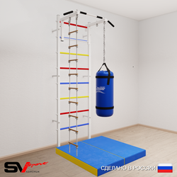 Шведская стенка Sv Sport усиленная 6117 (Турник стандарт/Лестница/Цепь/Мешок 30кг/Мат 1м)