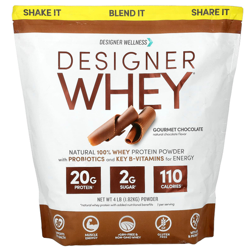 Designer Wellness, Designer Whey, натуральный порошок из 100% сывороточного протеина, изысканный шоколад, 1,82 кг (4 фунта)