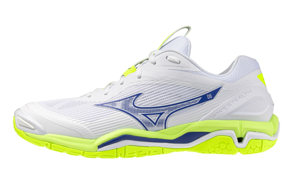 Мужские кроссовки для бадминтона/сквоша Mizuno Wave Stealth 6 — white/light yellow/dazzling blue
