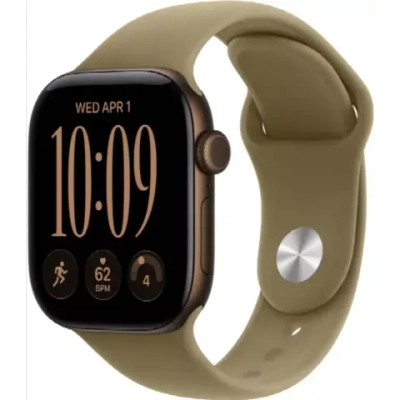 Apple Watch S12 46 mm Dark Bronze Aluminum Case | Olive Sport Band, S/M