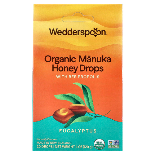 Wedderspoon, органические капли с медом манука, с прополисом и эвкалиптом, 20 капель, 120 г (4 унции)