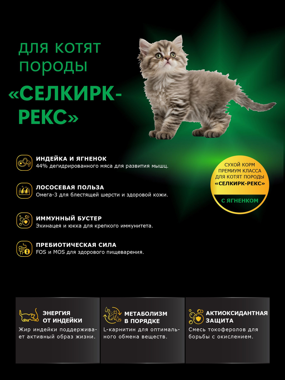 Корм сухой для котят породы Селкирк-рекс, с ягненком, 2кг, QUATTRO