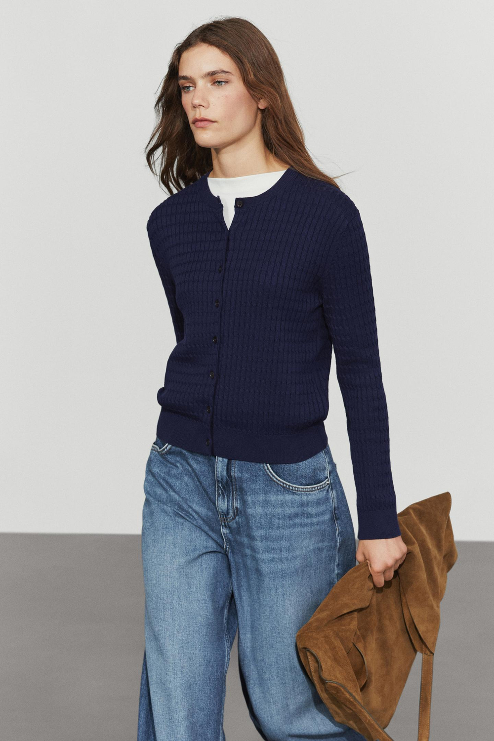 Massimo Dutti Фактурный кардиган из 100% хлопка, глубокий синий