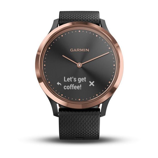 Умные часы Garmin Vívomove HR Sport розовое золото с черным ремешком 010-01850-26