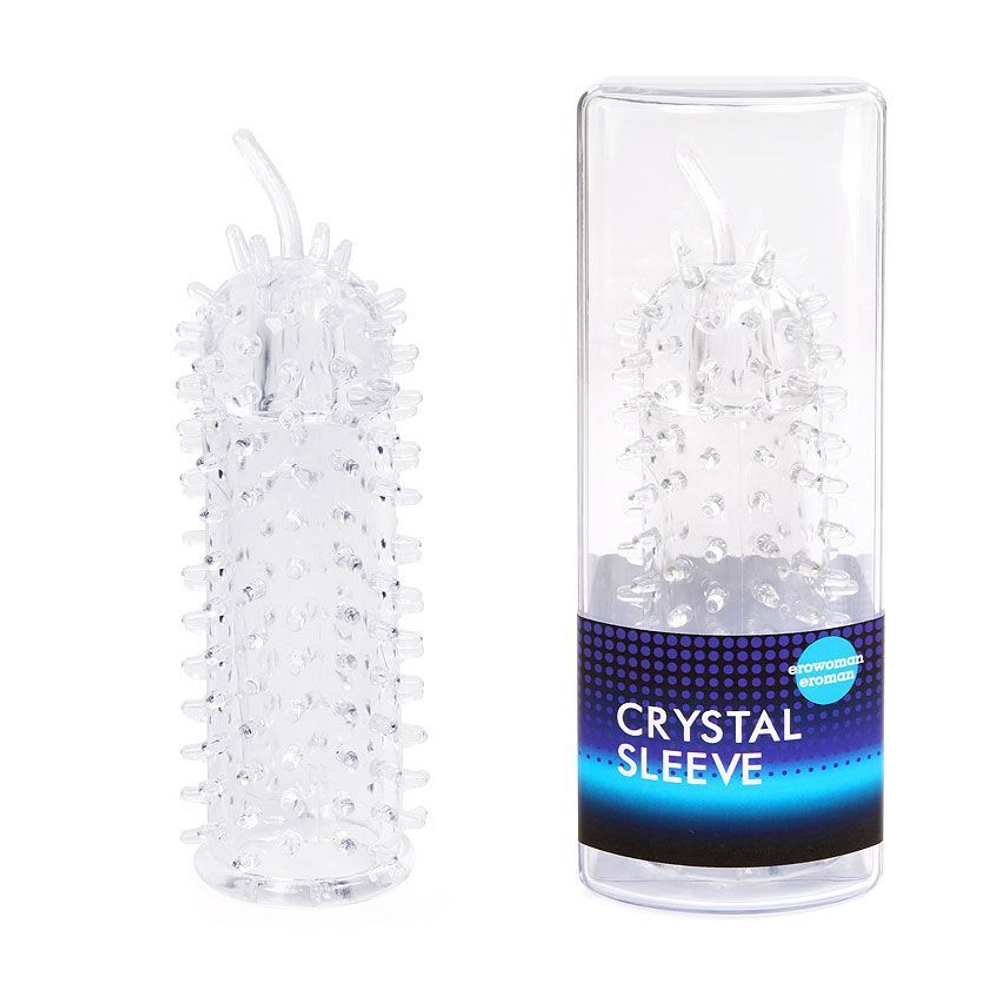 Закрытая рельефная насадка Crystal sleeve с усиками - 12 см. (Цвет: прозрачный)