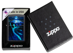 Зажигалка Zippo Lock Ness с покрытием Black Light, латунь/сталь, черная, матовая 38x13x57 мм