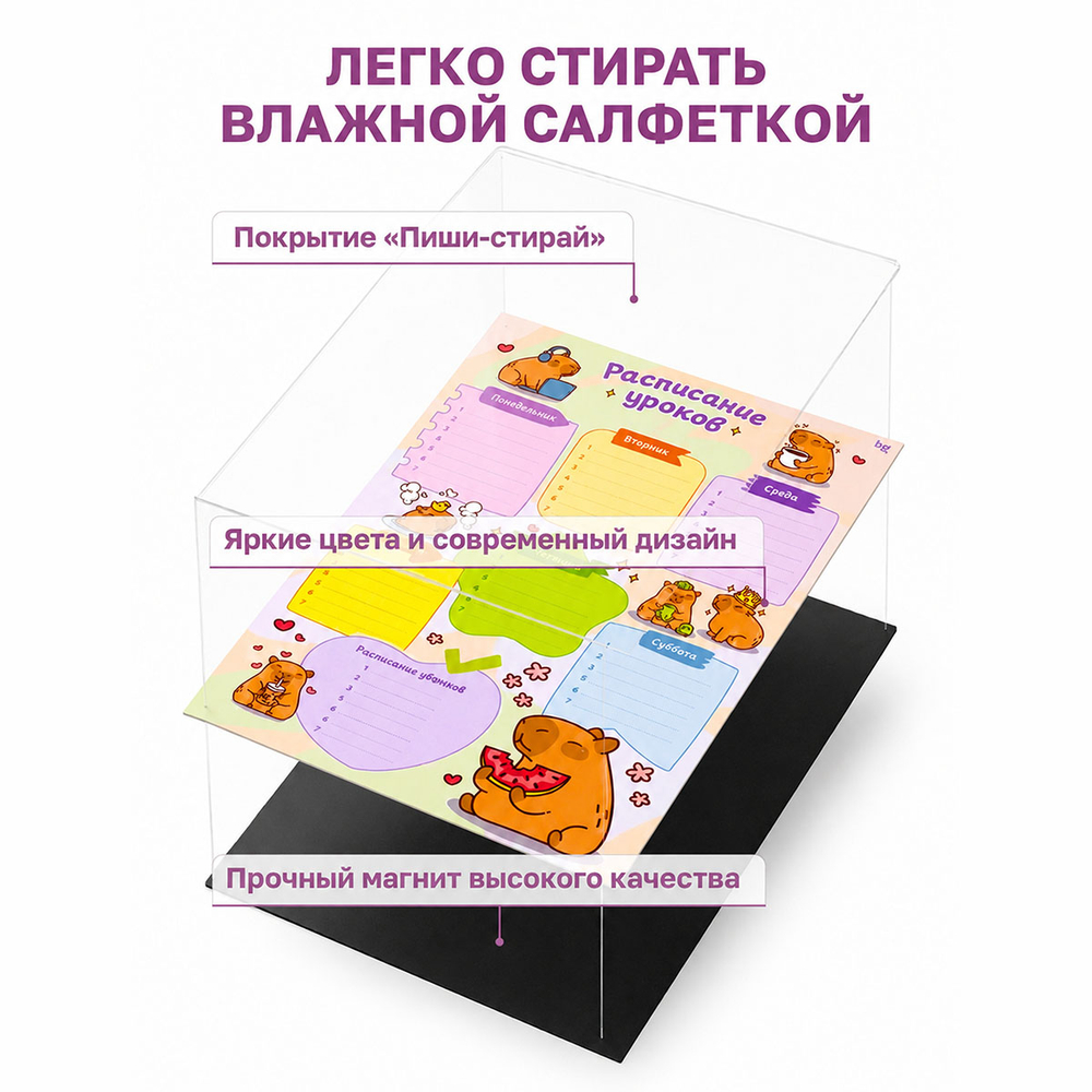 Расписание магнитное с маркером BG А3 "Пиши-стирай. Капибары"