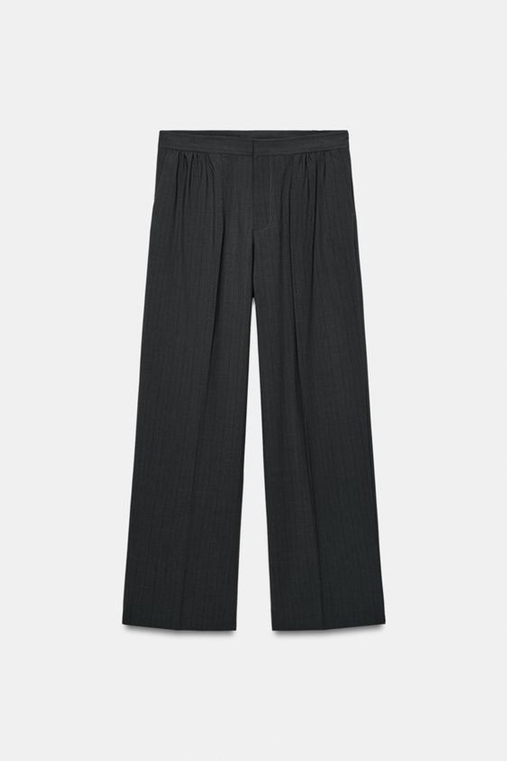 ZARA БРЮКИ СО СБОРКАМИ В ТОНКУЮ ПОЛОСКУ, СВИНЦОВЫЙ