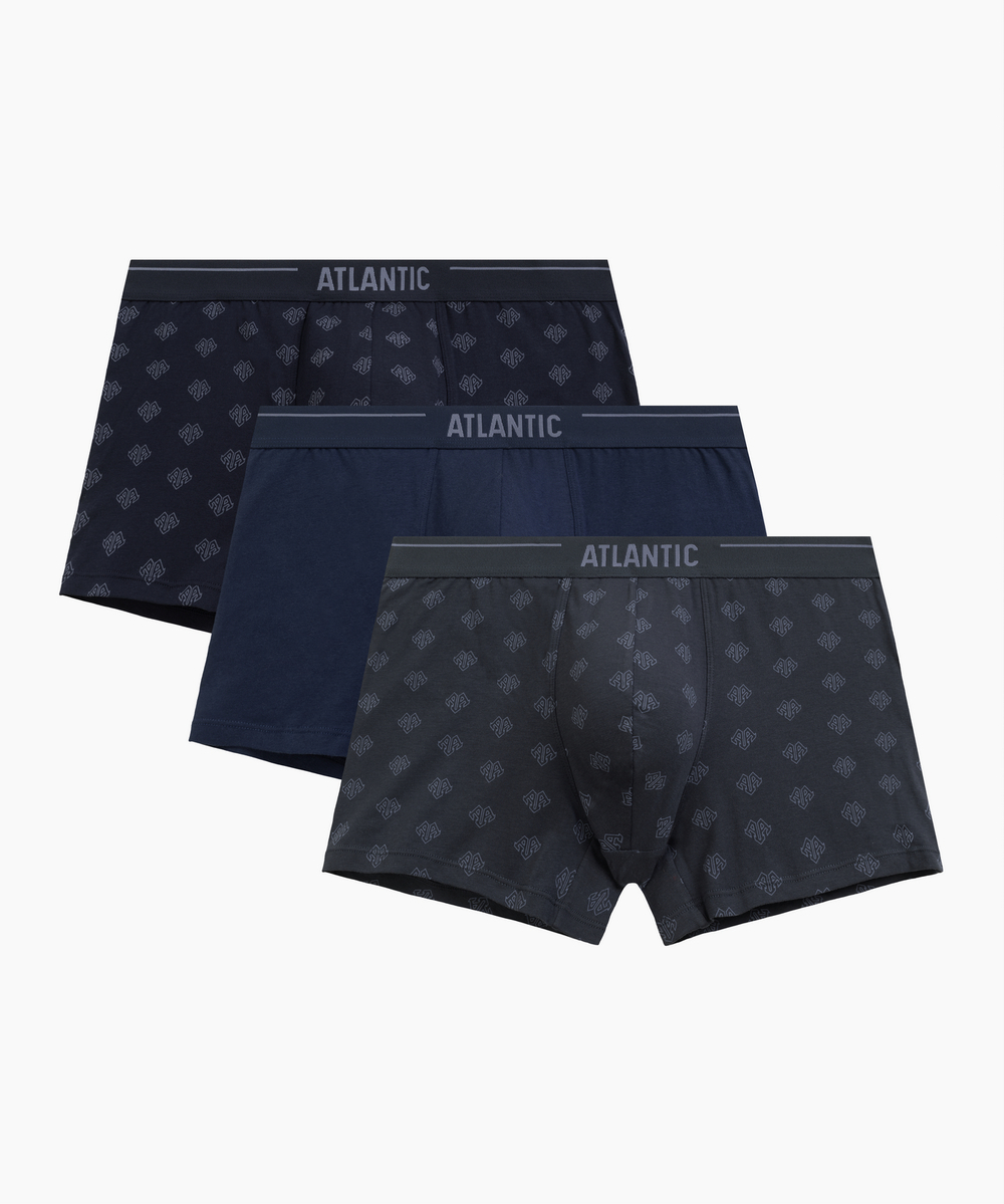 Мужские трусы шорты Atlantic, набор из 3 шт., хлопок, темно-синие + холодный индиго + графитовые, 3MH-240