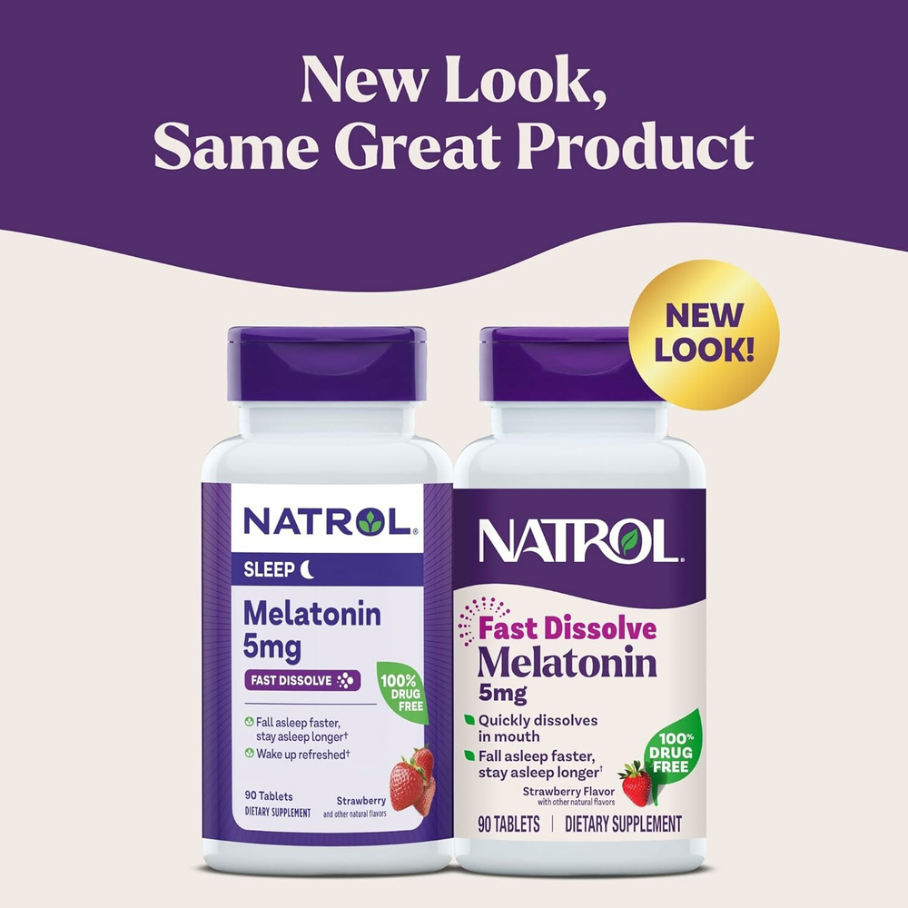Natrol Melatonin Мелатонин, быстрорастворимые, клубника, 5 мг, 90 таблеток