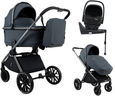 Детская коляска Pituso Mayla Plus 4 в 1 с автокреслом Baesa Black и базой Graphite