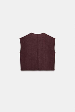 ZARA ТОП В СТИЛЕ РУСТИК БЕЗ РУКАВОВ, БУРГУНДИ