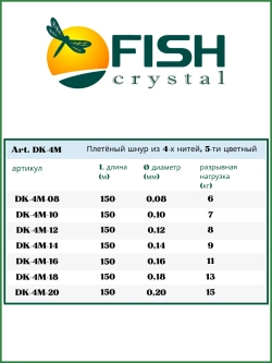 Плетёный шнур из 4-х нитей DK-4M 150м многоцветный