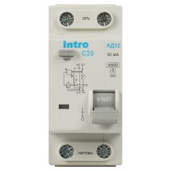 Автоматический выключатель дифференциального тока Intro ID12E2C20AC30 АД12 1P+N С20 30мА тип АС | Intro