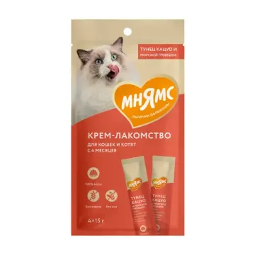 Мнямс Крем -лакомство с тунцом Кацуо и морским гребешком 4*15 гр