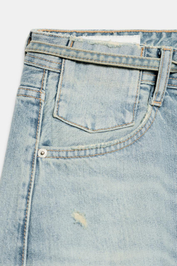 ZARA ДЖИНСЫ TRF BAGGY СО СРЕДНЕЙ ПОСАДКОЙ, ПОЯСОМ И РАЗРЕЗАМИ, ГОЛУБОЙ