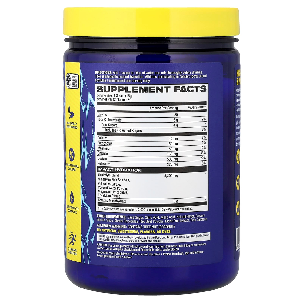 MHP, Impact Hydration, электролиты и креатин, бразильский пунш, 15,9 унции (0,99 фунта)