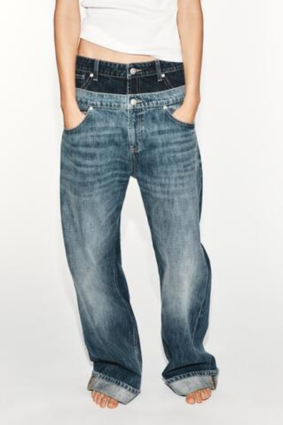 ДЖИНСЫ TRF LOOSE FOLDED С ДВОЙНЫМ ПОЯСОМ И НИЗКОЙ ПОСАДКОЙ — ZARA