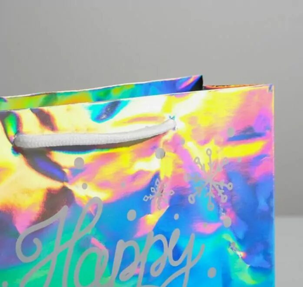 Пакет голографический вертикальный Happy New year, M 26 x 30  9 см