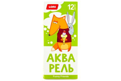 Акварель "FUNNY FRIENDS" 12 цветов, без кисти, пластик Ааф-003 (Lori)