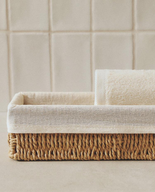 ZARA HOME ПРЯМОУГОЛЬНАЯ КОРЗИНА С ТЕКСТИЛЬНОЙ ПОДКЛАДКОЙ, СВЕТЛО-БЕЖЕВЫЙ