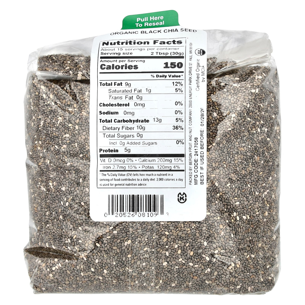 Bergin Fruit and Nut Company, органические черные семена чиа, 454 г (16 унций)