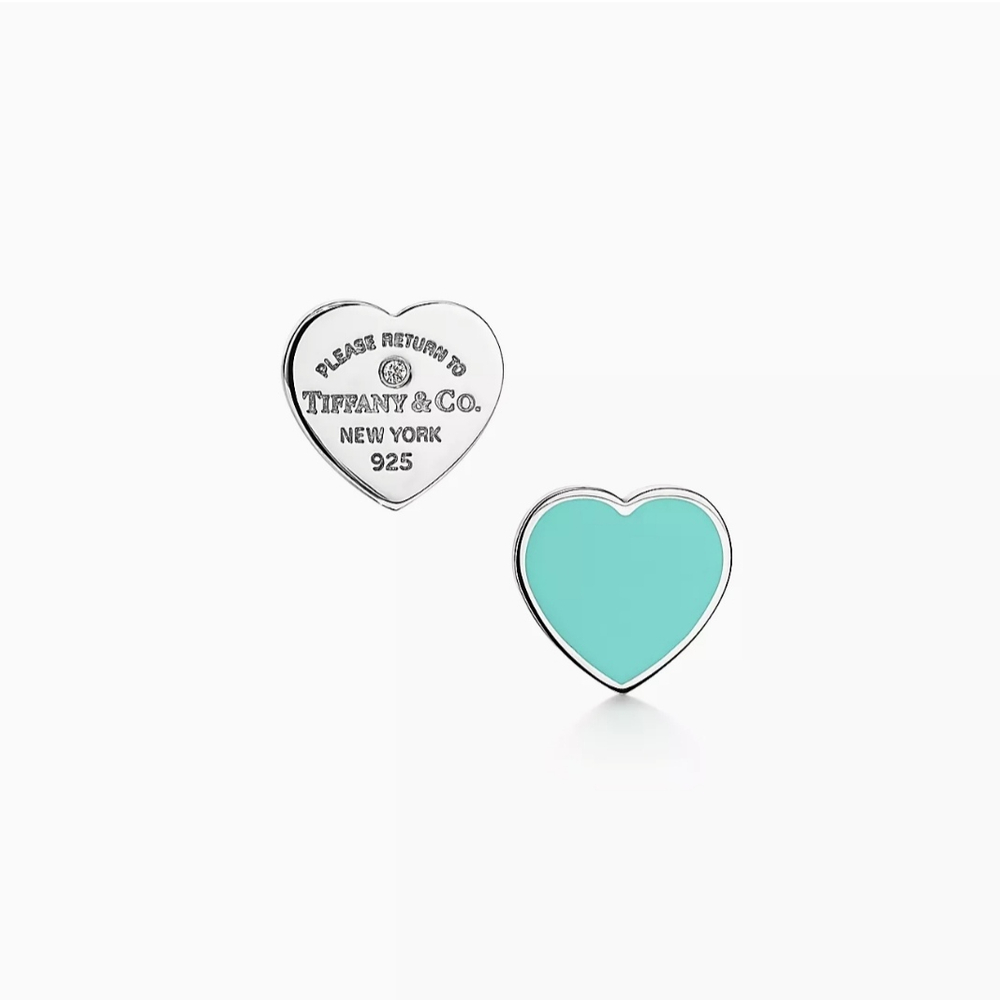 Серьги из серебра 925 в форме сердца с эмалью и бриллиантом , Tiffany,✨exclusive✨Единственные в наличии