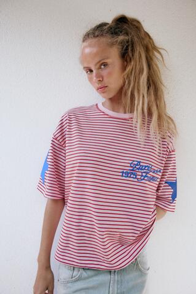 ФУТБОЛКА ОВЕРСАЙЗ В ПОЛОСКУ С НАДПИСЬЮ — ZARA