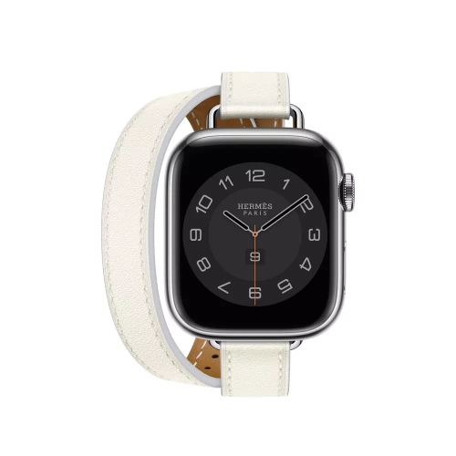 Apple Watch Series 8 Hermes 41mm, двойной тонкий кожаный ремешок белого цвета