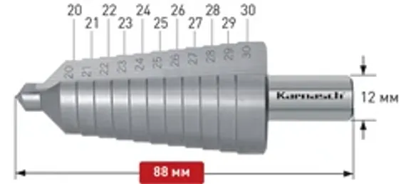 Ступенчатое сверло Ø 6-38 мм, Karnasch, арт. 20.1470U