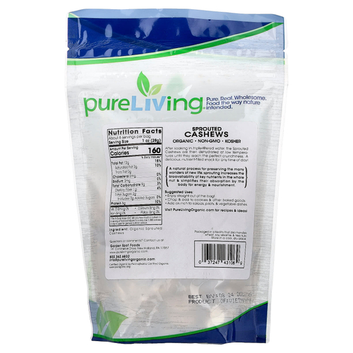 Pure Living, органические пророщенные кешью, 170 г (6 унций)
