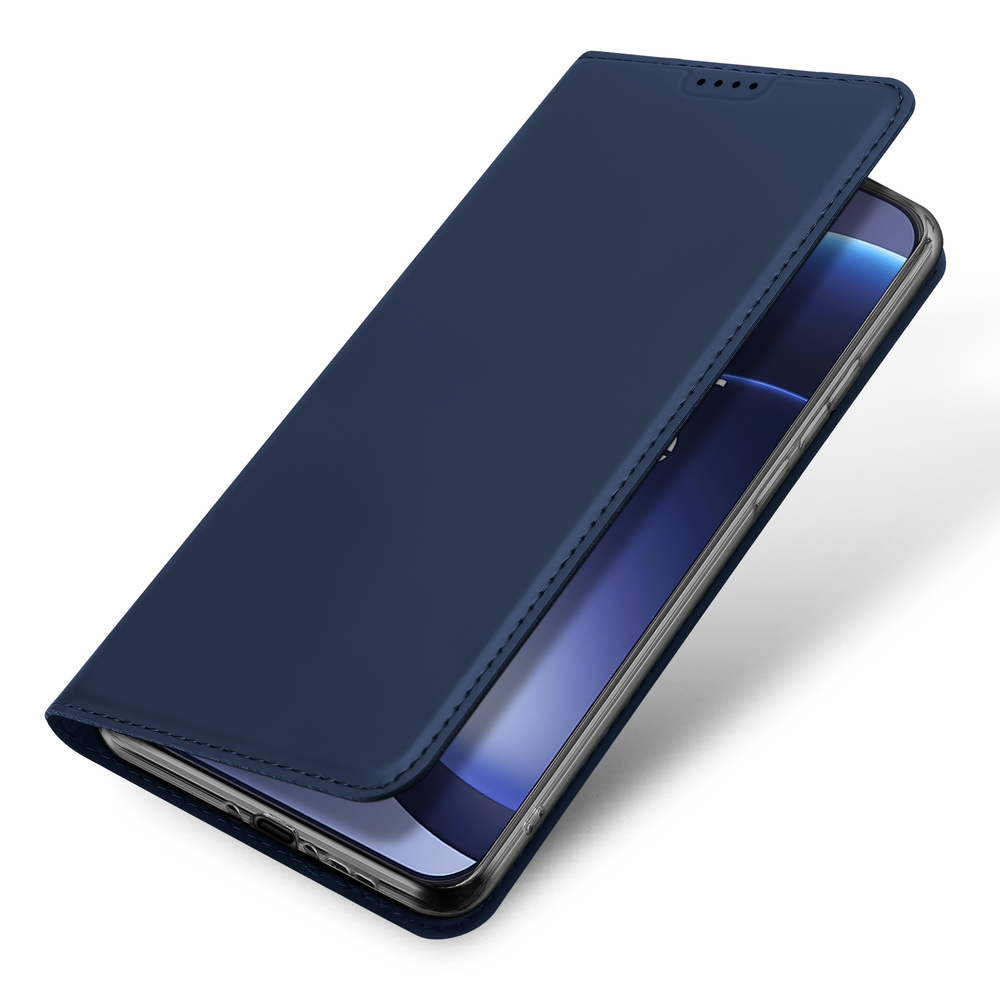 Чехол книжка из кожи синего цвета для OnePlus 15, серия Skin Pro Series от Dux Ducis