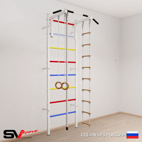 Шведская стенка Sv Sport усиленная 602 (Турник стандарт/Канат/Кольца/Лестница)